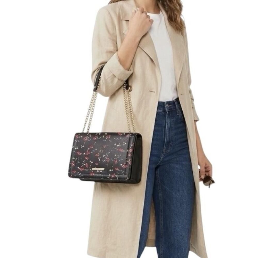 Steve Madden Crossbody Bag Women's Medium Black Floral Faux Leather Chain Purse